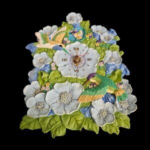 Hummingbird Floral Wall Clock 1995 II Inc Blue Green Flower Chiming Decor
